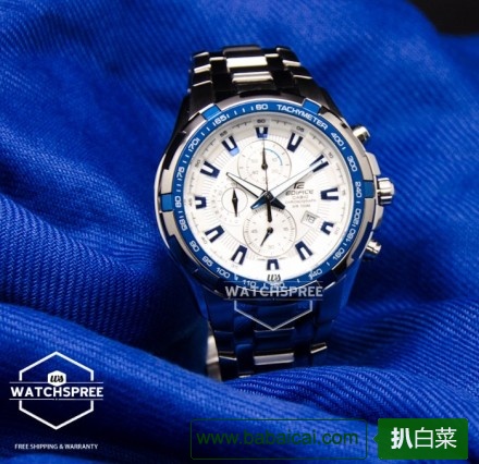 史低！Casio EF539D-7A2卡西欧男式三眼石英表原价$170,现$99.54，鞋服8折$79