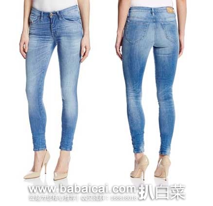 Diesel 迪赛 Skinzee 女士  水洗做旧修身款牛仔裤 0826I 原价$198，现3.3折售价$67.11