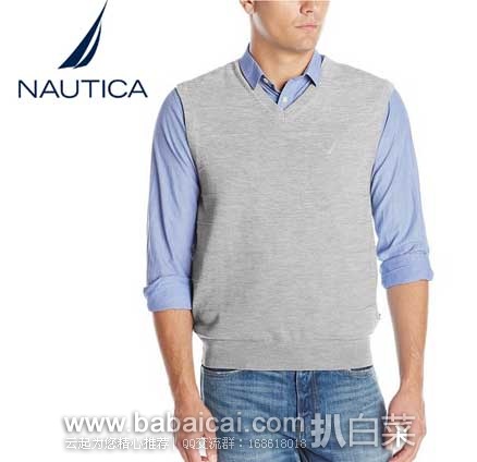 Nautica 诺帝卡 男士 纯棉罗纹针织马甲 (原价$69.5，现3.6折$25.45) ，公码8折后实付$20.36