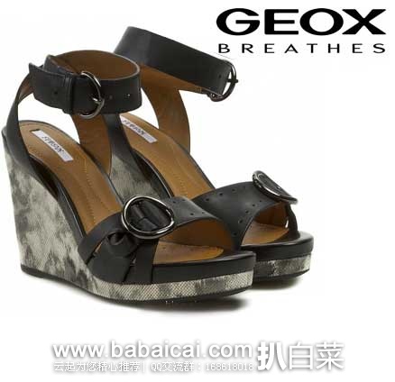 GEOX 健乐士 Victory 3 女式真皮透气耐磨防滑 坡跟凉鞋 原价$150，现3.3折售价$50.15