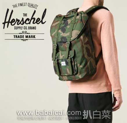 Herschel Supply Co  男款 中号款迷彩透气双肩背包(原价$100，现6.5折$65.24)，公码8折后实付$52.19