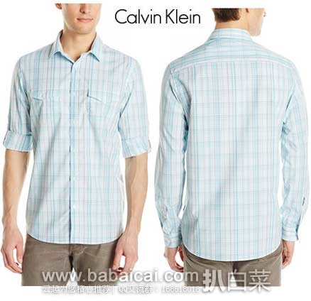 Calvin Klein 卡尔文.克莱恩 Button-Front 男士纯棉长袖衬衫（原价$79.5，现2.4折$19.49），公码8折后实付$28.59