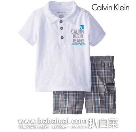 Calvin Klein 男宝 夏季纯棉休闲套装（上衣+短裤）  原价$44.5，现2.3折售价$10.66