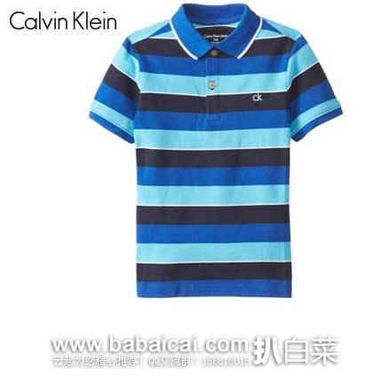 Calvin Klein 小男孩 纯棉条纹针织POLO衫  原价$34，现3.4折售价$11.85