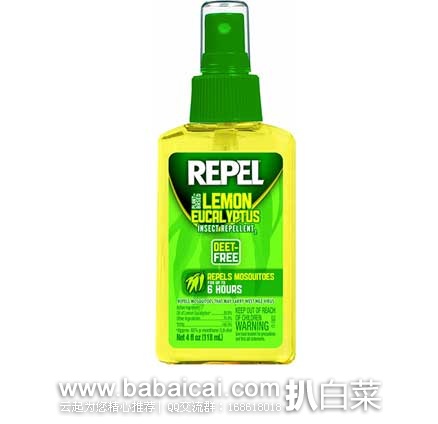 好价补货！销量第一，Repel Lemon Eucalyptus 柠檬桉叶油天然驱蚊液 原价$9，现新低$4.97，直邮凑单到手￥47