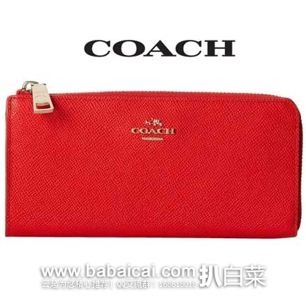 6PM：COACH 蔻驰 女款 长款珊瑚红色真皮钱包  原价 $165，现5折售价$82.99