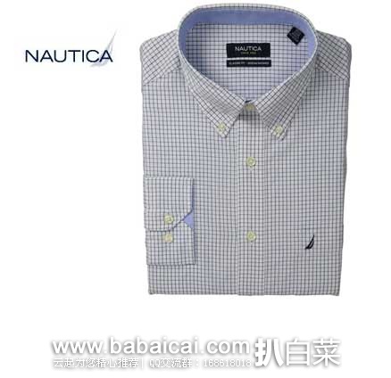 NAUTICA 诺帝卡  Graph Check Dress Shirt 蓝色细格纹全棉衬衫  原价$59.5，现3折售价$17.24