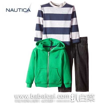 Nautica 诺帝卡 小男孩 卫衣牛仔裤三件套 （原价$59.5，现售价$21.99），公码7折后实付$15.39