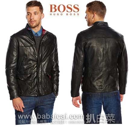 英国亚马逊：HUGO BOSS 雨果博斯 橙标系列 男士 Jerian_R Leather 长袖 绵羊皮夹克外套 （原价£480，现仅售£216），直邮自动退税后实付£180