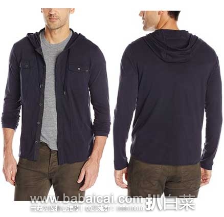 Calvin Klein Jeans 男士 Indigo Button Front 男士纯棉连帽开衫 原价$69.5，现3.3折仅售$22.79