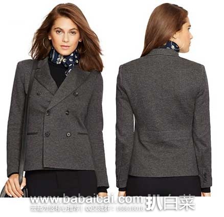 Ralph Lauren 拉夫劳伦官网：Cotton-Wool Herringbone Jacket女士人字纹羊毛小西装 原价$298，现特价$99.99