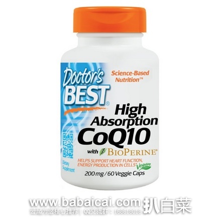 Doctors Best 辅酶Q10 200mg*60粒 原价$30，现$12.31，S&S新低$11.69