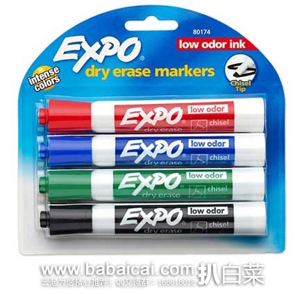 Expo 2 Low-Odor Dry Erase Markers 可擦无气味马克笔 4份装 现售价$3.85