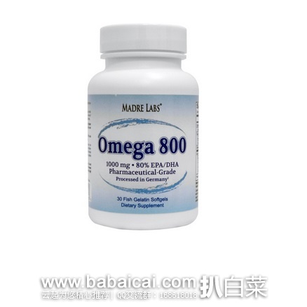 iHerb：Madre Labs 马德雷实验室 Omega 800 鱼明胶软胶囊 精制高含量鱼油 800mg*30粒 限时特价$7.83，4件还可95折和凑单直邮免运费，