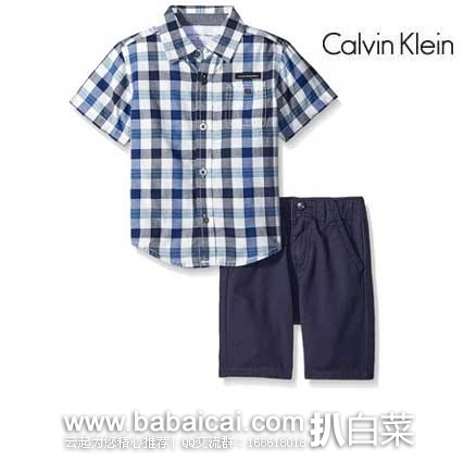 亚马逊海外购：Calvin Klein  男童 格子衬衫短裤套装  现特价￥119元