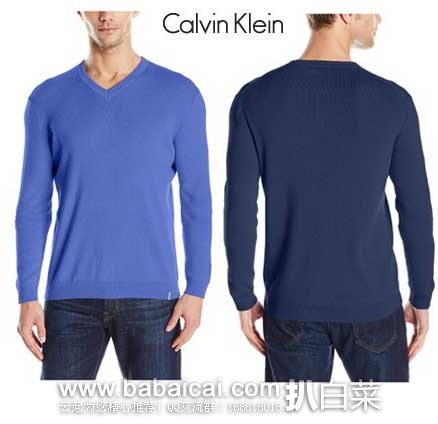 Calvin Klein 男士 V领 皮马棉休闲衫 原价$79.5，现多色售价$18.8起