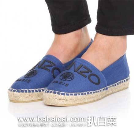 SSENSE：KENZO 高田贤三 Blue Canvas Logo Espadrilles 女士 平底渔夫鞋  原价$165，现特价$94