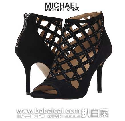 6PM：MICHAEL Michael Kors Yvonne Open Toe Bootie 女士 麂皮镂空高跟鞋  原价$195，现4折售价$78