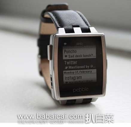 Pebble Steel Smartwatch Black Matte 智能手表 原价$150，现售价 $79.95