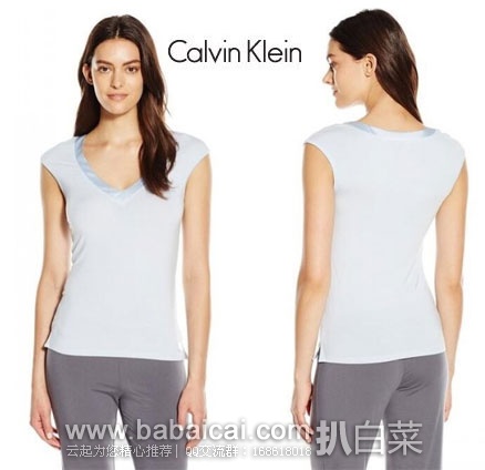 Calvin Klein 女士 莫代尔 V领无袖T恤   原价$39，现降至3折$11.7