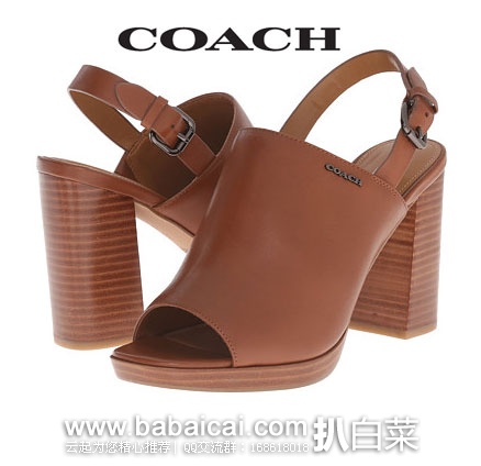 6PM：COACH 蔻驰 女士 真皮粗跟凉鞋 原价$185，现降至新低$69.99