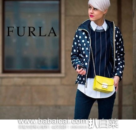 FURLA 芙拉 Metropolis Mini Crossbody 女士 小牛皮经典荧光黄小猪包