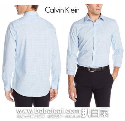 Calvin Klein 男士 纯棉长袖 格子款 正装衬衫 原价$58，现降至$20.82