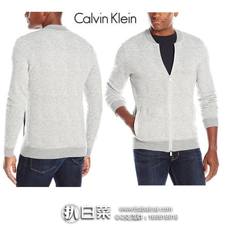 Calvin Klein 男士 美利奴羊毛 混纺针织外套 原价$128，现特价$40.58起