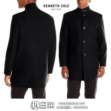 Kenneth Cole 男士羊毛混纺中长款大衣  原价$275，现降至新低$35.92起