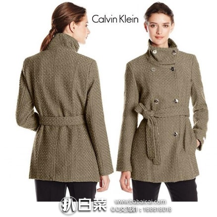 Calvin Klein 女士Double Breasted Wool Coat 双排扣羊毛大衣 （原价$250， 现降$75.32），网络星期一7折后$52.72