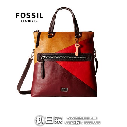 6PM：Fossil 化石 Dawson Fold-Over Tote 女士真皮拼色折叠手提包 原价$288，现3.6折$104.99