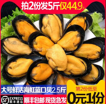 天猫商城：星渔 山东特产 半壳蓝口贝 拍2件共5斤 双重优惠后￥34.9元包邮