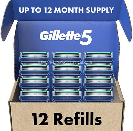 亚马逊海外购：销量第一，Gillette 吉列 锋隐5 剃须刀头 12片装，直邮含税到手约￥138.22，折合￥8.88/个