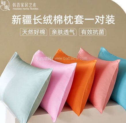 韩香家纺 全棉磨毛/摩卡缎天丝磨毛枕套 一对装 48*74cm 券后￥19.9元包邮