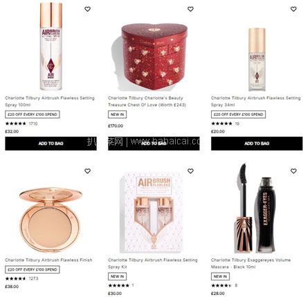 Cult Beauty英国官网：Charlotte Tilbury 彩妆好价！EE蜜桃盘£36、丝绒粉饼£30！ 8折！£46收圣诞限定眼影盘！