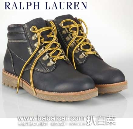 Ralph Lauren拉夫劳伦官网：男士真皮圆头系带徒步靴 原价$159，现3折售价$49.99