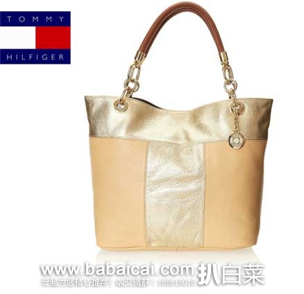 TOMMY HILFIGER 汤米希尔费格 女士 荔枝纹拼色真皮拎包 原价$188，现3.9折售价$73.6