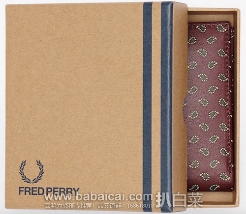 Fred Perry 弗莱德·派瑞  男士100%真皮印花钱包原价$90，现特价$36.32