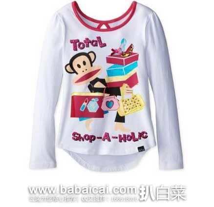 Paul Frank 大嘴猴 大童女装 纯棉长袖T恤 原价$22，现3.3折售价$7.35