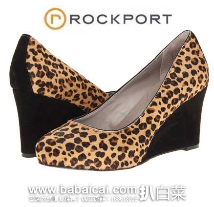 6PM：Rockport 乐步 Seven to 7 W85 女款 时尚豹纹麂皮坡跟鞋 原价$140，现3折售价$42