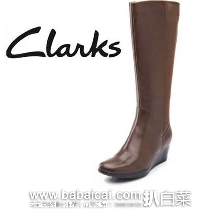 Clarks 其乐 Portrait Merla Boot女士坡跟牛皮长靴  原价$190，现3折售价$57