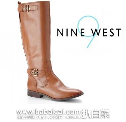 超值白菜！Nine West 玖熙 女款 15英寸真皮平跟长靴 原价$179，现3.1折售价$55.44