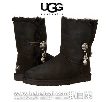 6PM：UGG 女士 中帮金属扣羊毛雪地靴  原价$185，现3.4折$62.99，新低