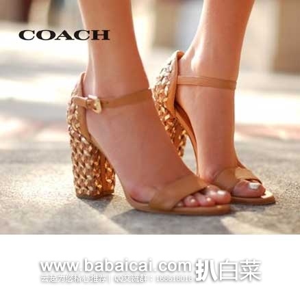 6PM：COACH 蔻驰Terri 女款 小牛皮 编织纹粗跟凉鞋  原价$248，现3折售价$74.4