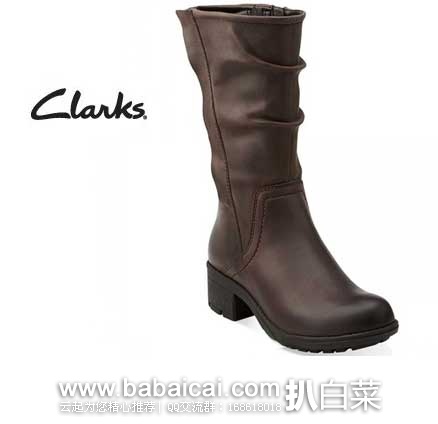 Clarks 其乐 女士 Mansi Juniper Combat Boot 真皮平底长靴 原价$175，现3.3折售价$58.97