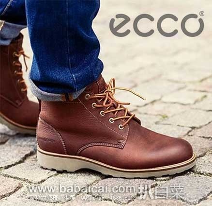 6PM：ECCO 爱步  Holbrok Plain Toe Boot 男士 真皮系带短靴 原价$200，现售价$99.99