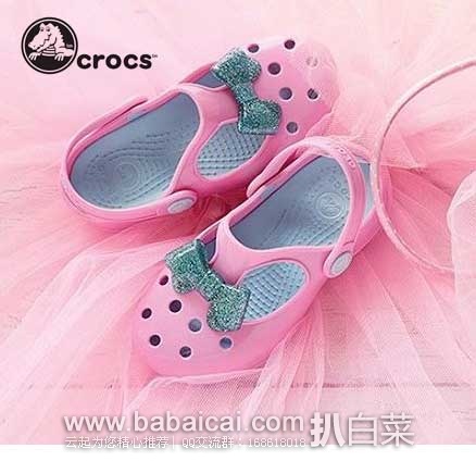 6PM：Crocs 卡洛驰 Carlie Glitter Bow Clog MJ PS 儿童蝴蝶结洞洞鞋   原价$35，现特价$24.99