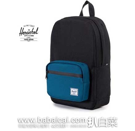 6PM：Herschel Supply Co. Pop Quiz Mid-Volume中性款双肩包 黑蓝拼接 上新特价$34.99，凑单转运