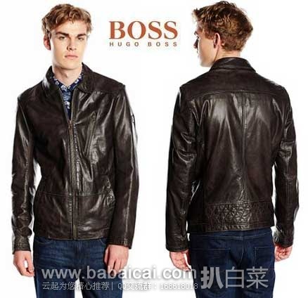 英国亚马逊：HUGO BOSS 雨果博斯 橙标 男士 羊皮夹克 （原价£440，现售价£161.51），直邮退税后新低£134.59