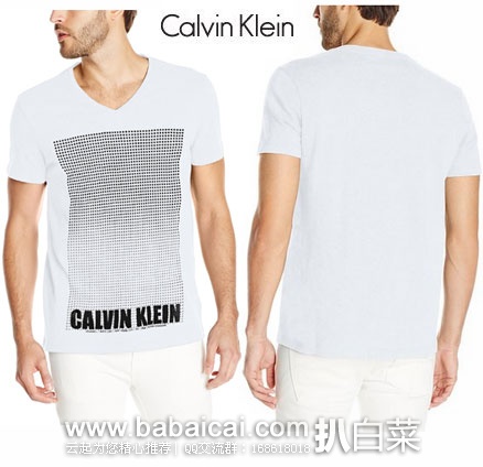 Calvin Klein Solid Gradient C 男款 V领纯棉T恤  原价$40，现降至3折$11.79，新低